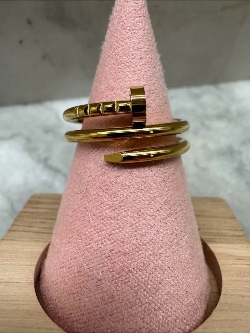 Gold Spiral Nail-Inspired Adjustable Ring
